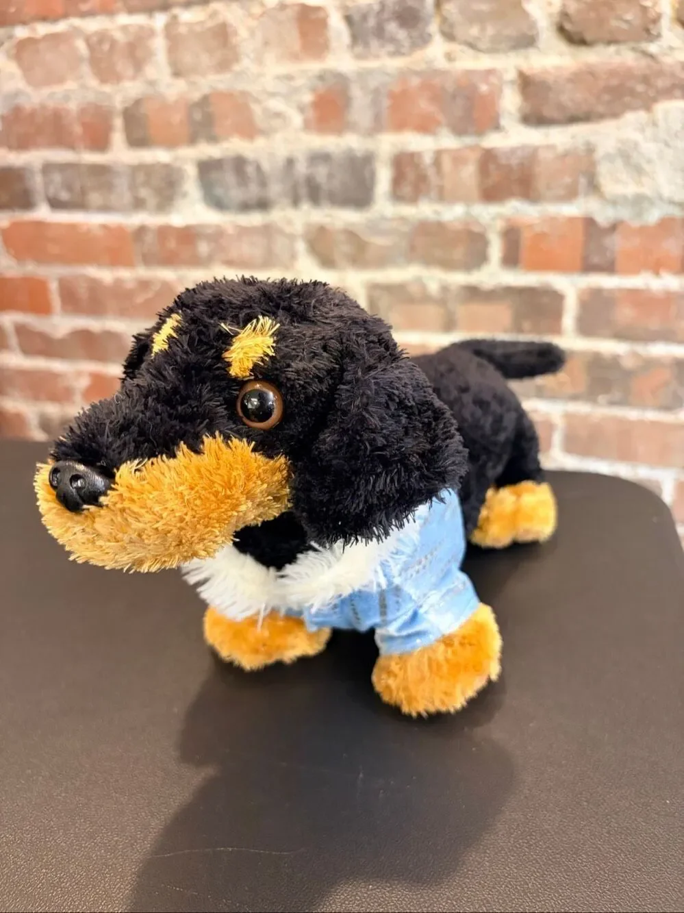 Dachshund Dog Black/Brown Blue Fur-Lined Hood 12” Plushie Aurora